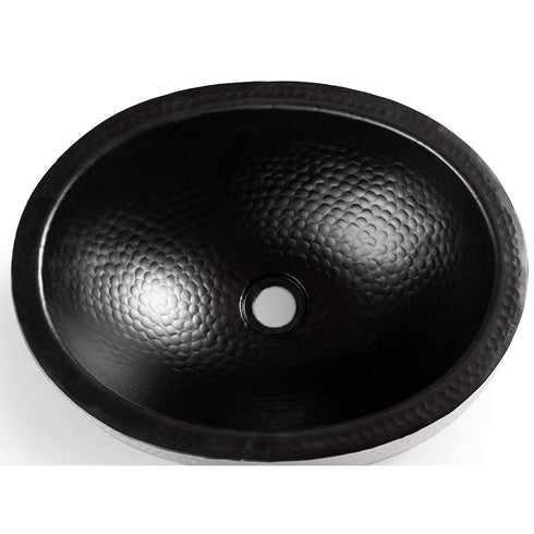 Hand Hammered Aluminum 17 inch Oval Drop In Bathroom Sink - Matte Black